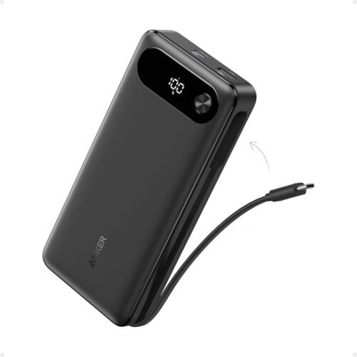 Anker Power Bank (20K, 87W, Built-In USB-C Cable) Black